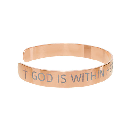 "She Will Not Fail" Psalm 46:5 - Engraved Rose Gold Cuff Bracelet
