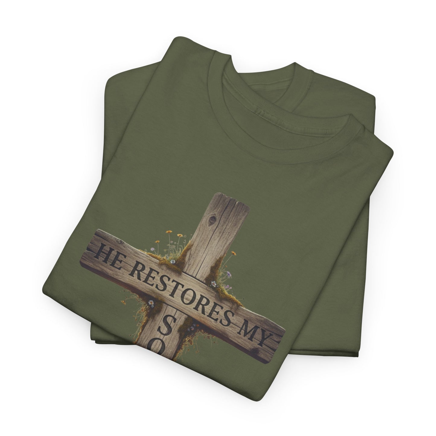 He Restores My Soul Cross Tee – Unisex Heavy Cotton T-Shirt