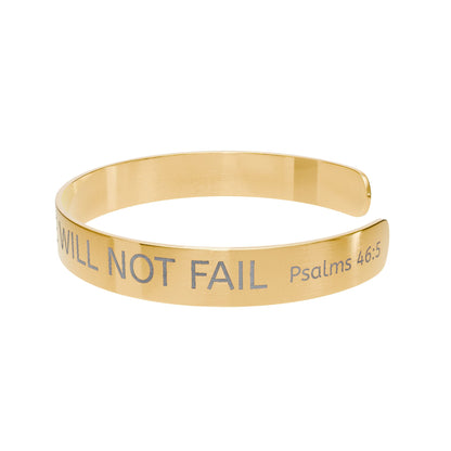"She Will Not Fail" Psalm 46:5 - Engraved Rose Gold Cuff Bracelet