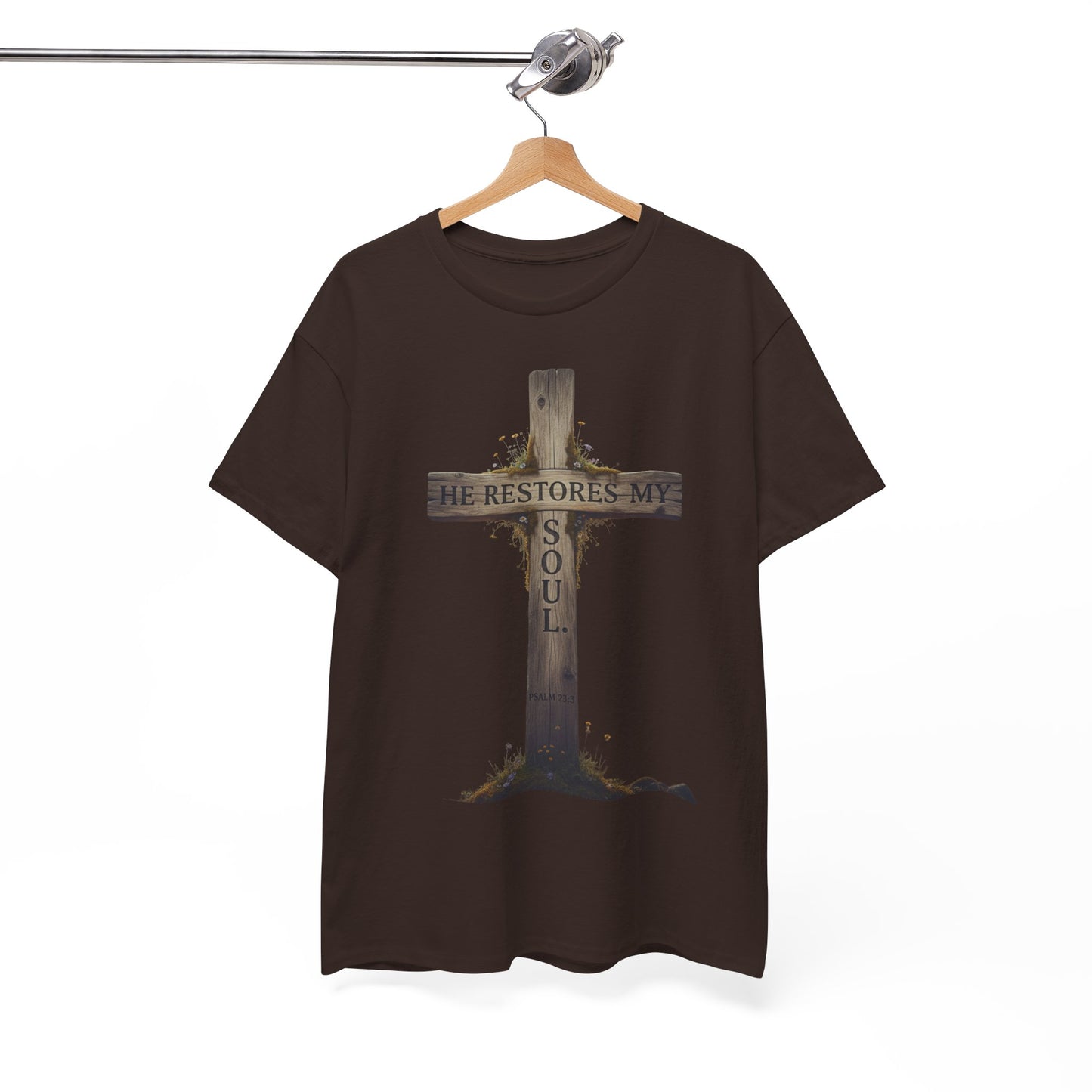 He Restores My Soul Cross Tee – Unisex Heavy Cotton T-Shirt