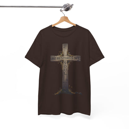 He Restores My Soul Cross Tee – Unisex Heavy Cotton T-Shirt