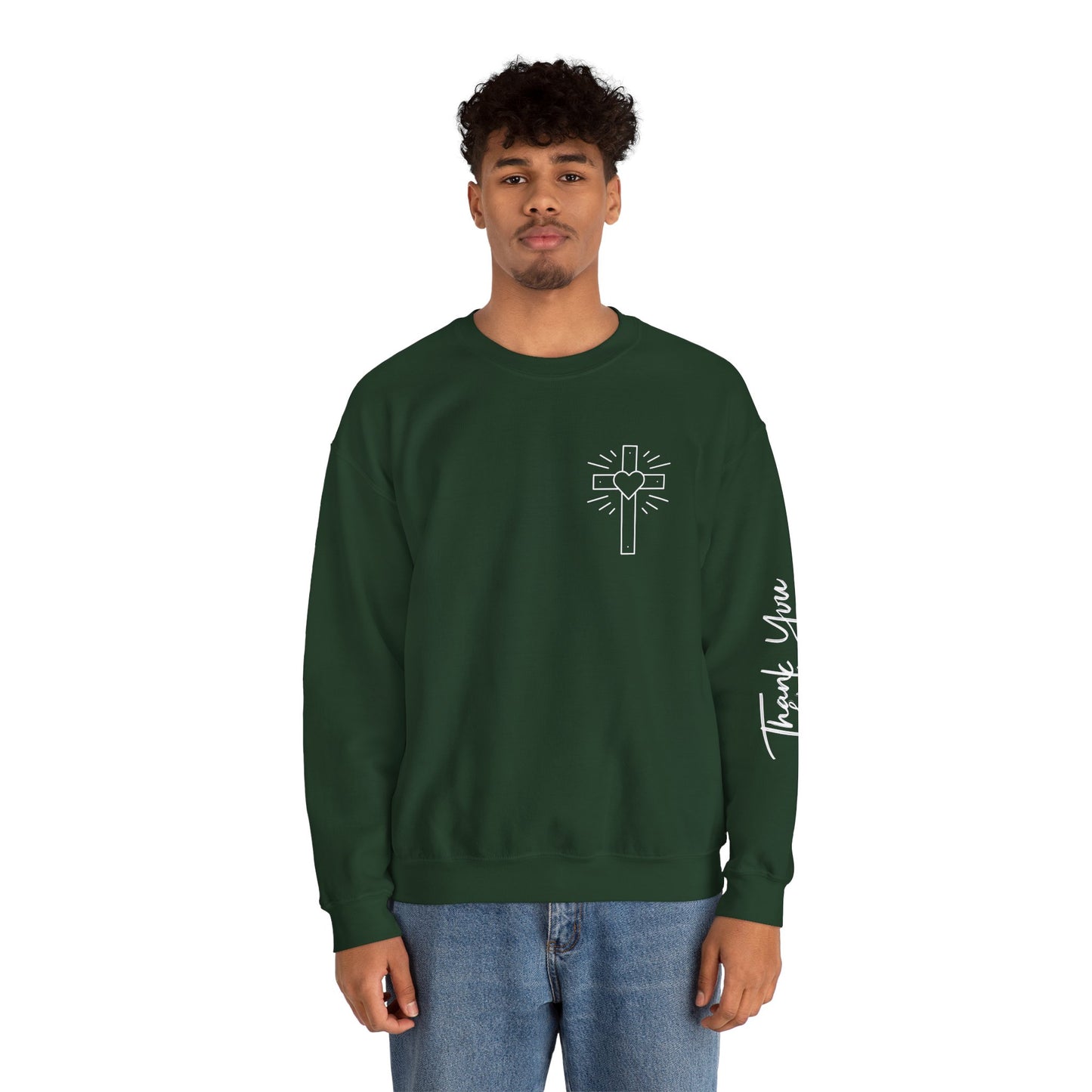 Faith-Inspired Unisex Crewneck Sweatshirt with Thank You & Jesus Design