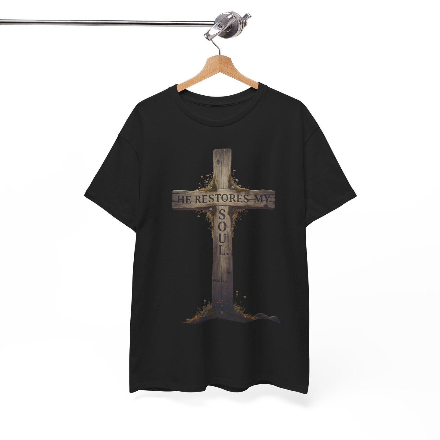 He Restores My Soul Cross Tee – Unisex Heavy Cotton T-Shirt