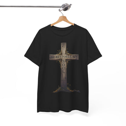 He Restores My Soul Cross Tee – Unisex Heavy Cotton T-Shirt
