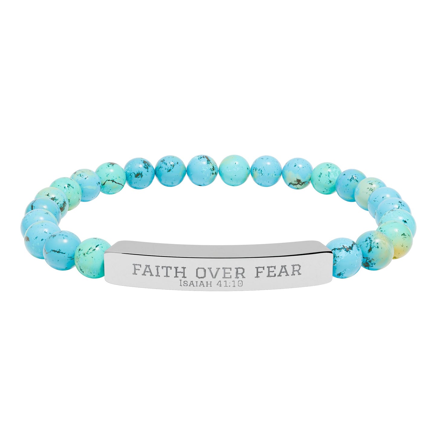 Faith Over Fear Bracelet – Engraved Natural Stone Stretch Bracelet for Teens, Inspirational Christian Jewelry Gift for Boys & Girls