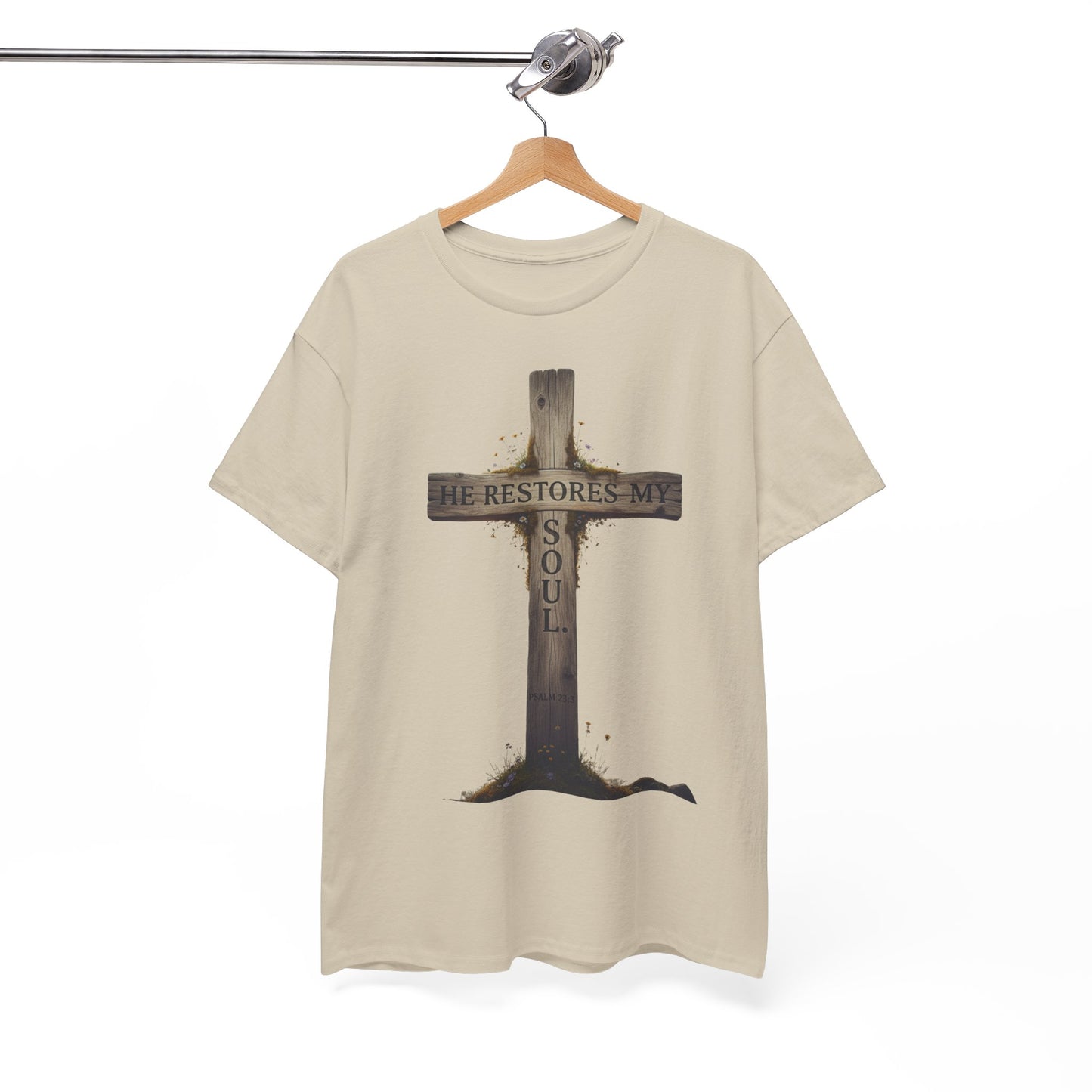 He Restores My Soul Cross Tee – Unisex Heavy Cotton T-Shirt