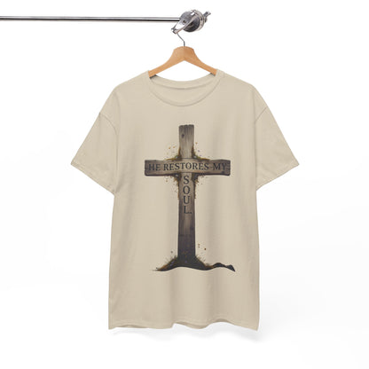 He Restores My Soul Cross Tee – Unisex Heavy Cotton T-Shirt