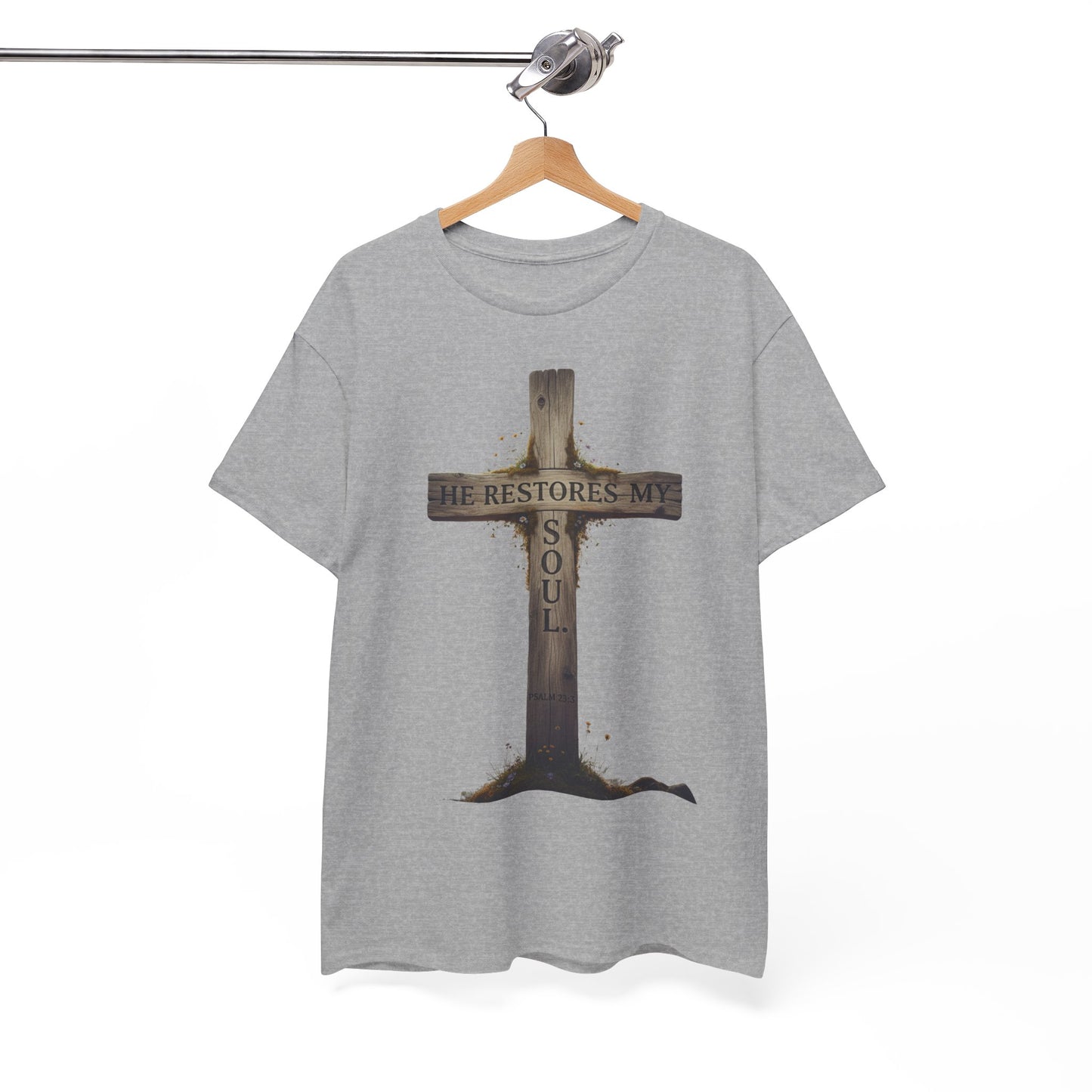 He Restores My Soul Cross Tee – Unisex Heavy Cotton T-Shirt