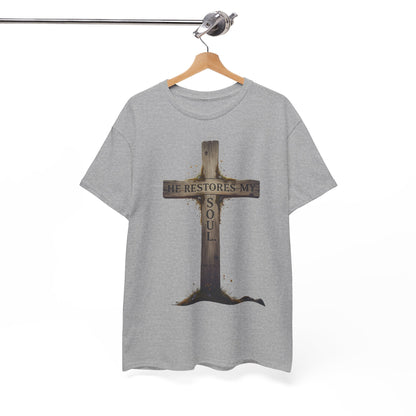 He Restores My Soul Cross Tee – Unisex Heavy Cotton T-Shirt