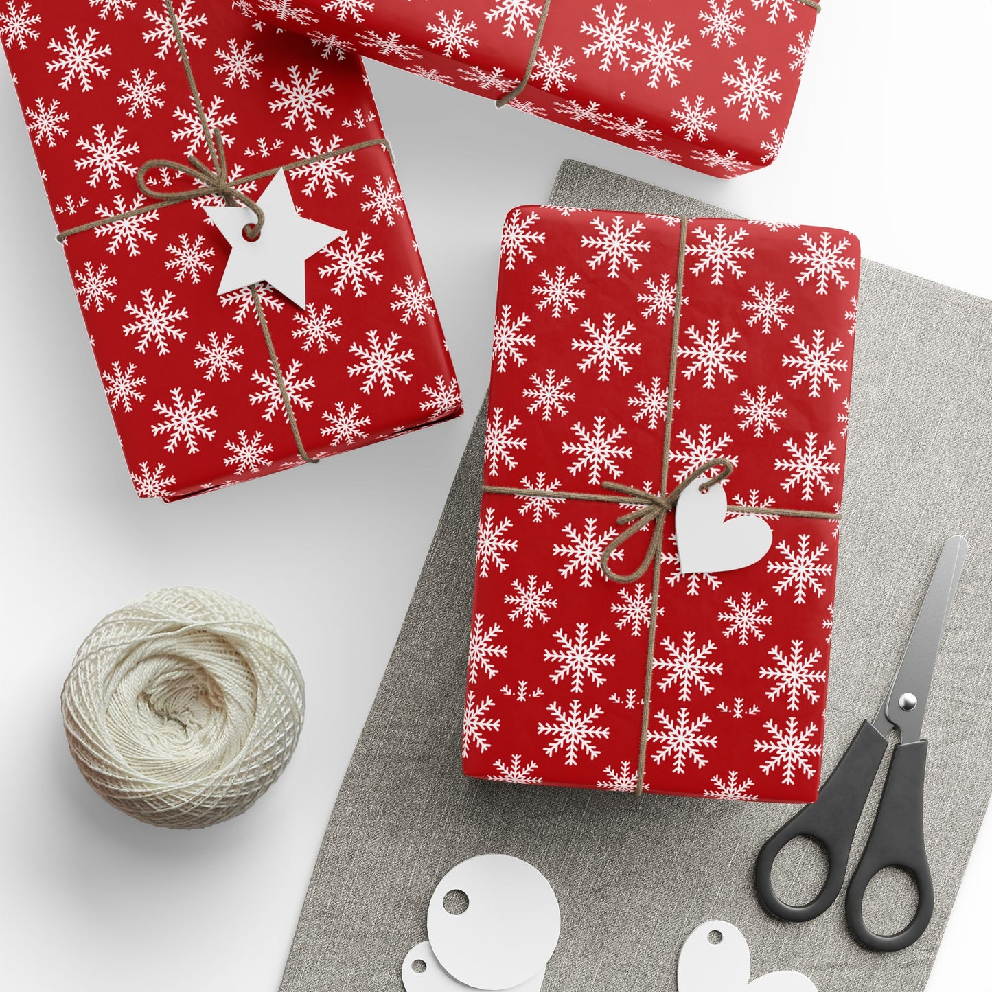 Snowflake Holiday Wrapping Paper - Festive Red Gift Wrap for Christmas and Winter Celebrations