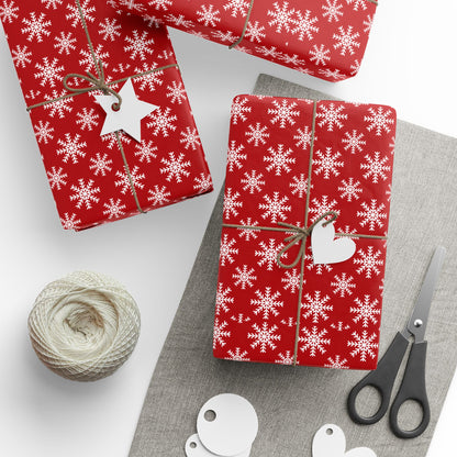 Snowflake Holiday Wrapping Paper - Festive Red Gift Wrap for Christmas and Winter Celebrations