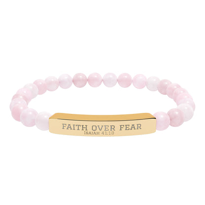 Faith Over Fear Bracelet – Engraved Natural Stone Stretch Bracelet for Teens, Inspirational Christian Jewelry Gift for Boys & Girls