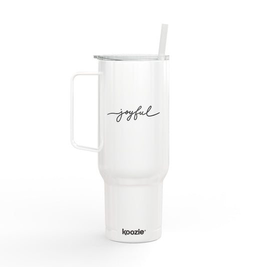 “Joyful” Stainless Travel Mug with Lid & Straw