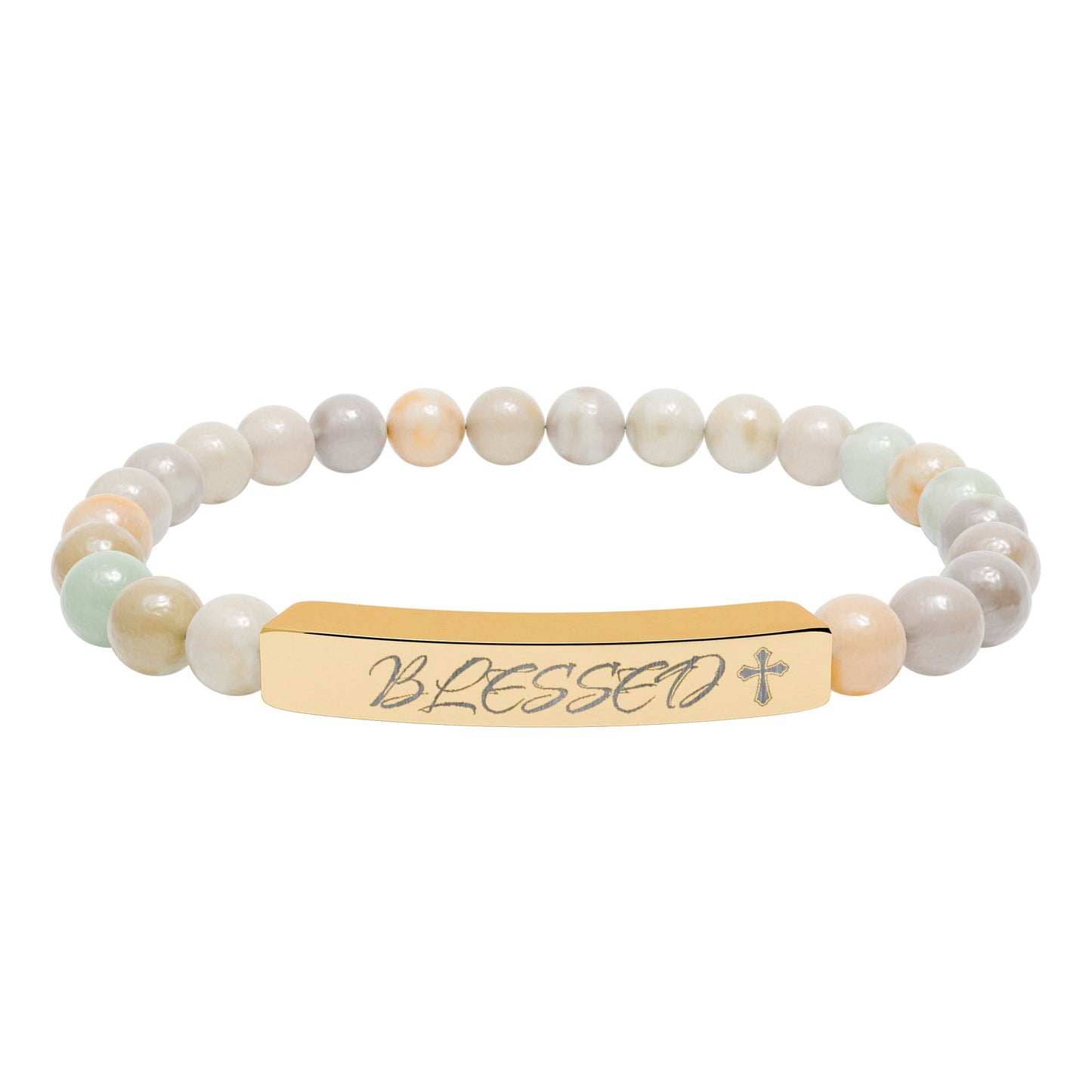 Engravable Natural Stone Bead Bar Bracelet