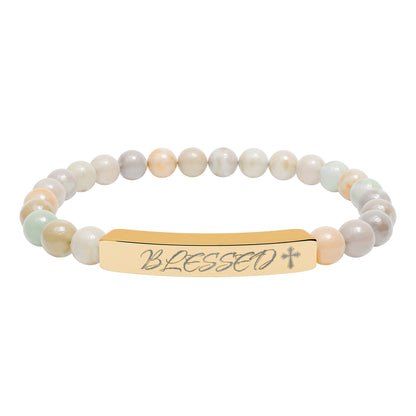 Engravable Natural Stone Bead Bar Bracelet
