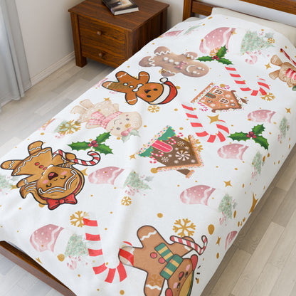 Cozy Gingerbread Holiday Velveteen Plush Blanket
