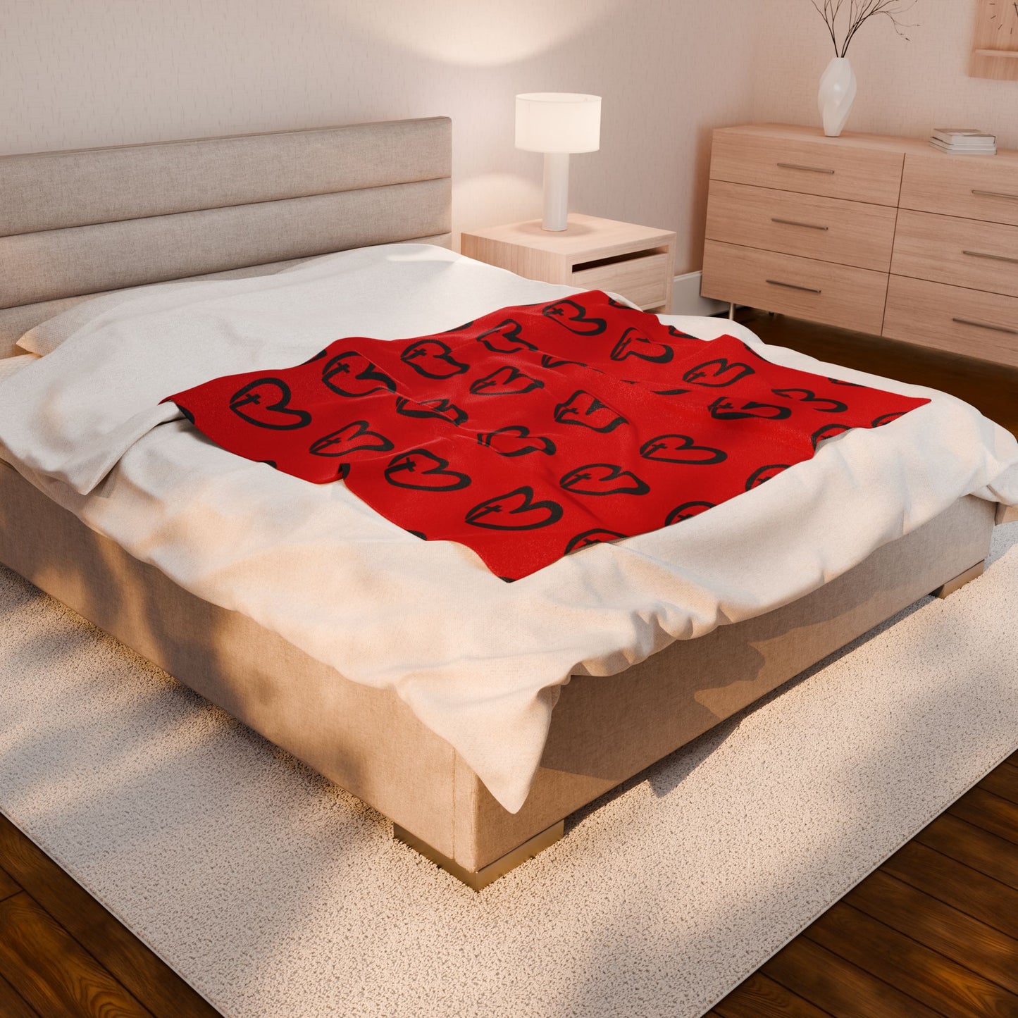 Cozy Heart Print Velveteen Plush Blanket