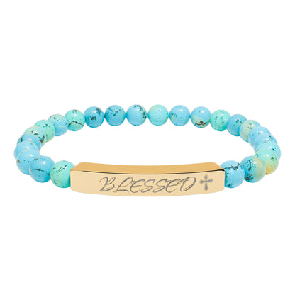 Engravable Natural Stone Bead Bar Bracelet