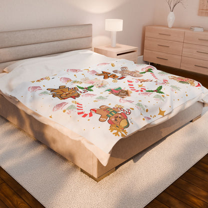 Cozy Gingerbread Holiday Velveteen Plush Blanket